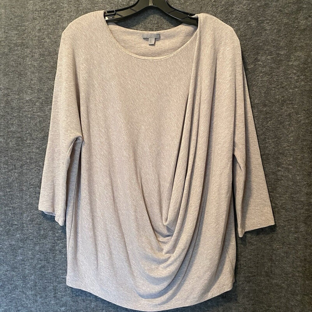 COS Top Womens Medium‎ Beige Drape Front Drop Shoulder 3/4 Sleeve Boxy Soft Cozy